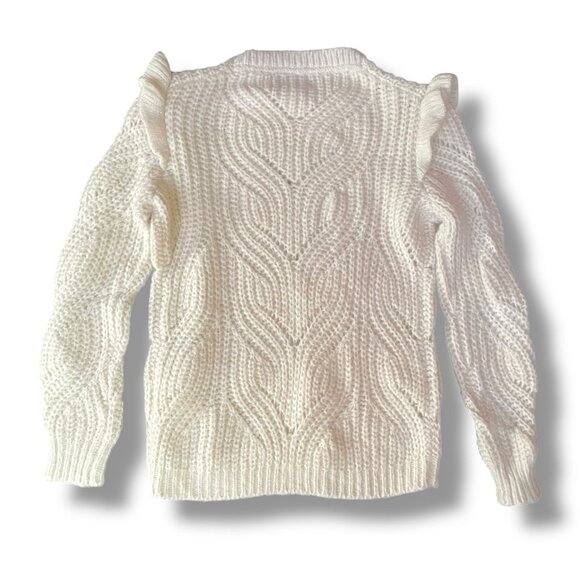 Boden Girls Sweater Sz 9 10 Years Ivory Ruffle Sleeve Alpaca Blend Open Knit - Picture 4 of 6